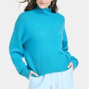 NWT A New Day Women Blue Mock Neck Ribbed Knit Sweater Size Medium